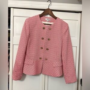 NWOT red and white Tahari tweed gold button 14 petite blazer